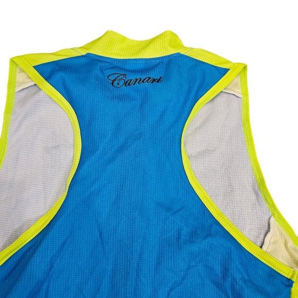 Womens XL Neon Bright Cycling Tank Yellow Blue Pockets Zip Canari Colorblock - Picture 5 of 8